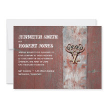 Land geschilderd hout sleutels bruiloft uitnodigin