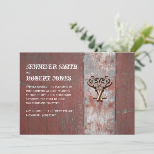 Land geschilderd hout sleutels bruiloft uitnodigin kaart (Staand voorkant)