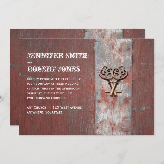 Land geschilderd hout sleutels bruiloft uitnodigin kaart (Voorkant / Achterkant)