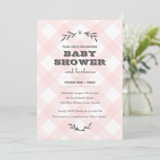 Land Gingham Baby shower Kaart (Staand voorkant)