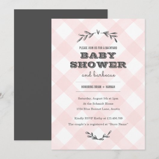 Land Gingham Baby shower Kaart (Voorkant / Achterkant)