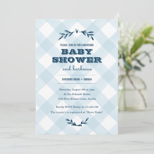 Land Gingham Baby shower Kaart (Staand voorkant)