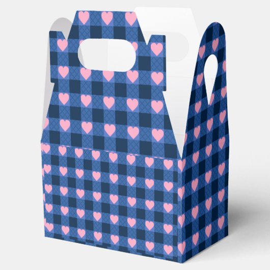 Land Gingham Blauw Roze Hart Patroon Bedankdoosjes (Geopend)