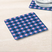 Land Gingham Blauw Roze Hart Patroon Kartonnen Onderzetters (Schuin)