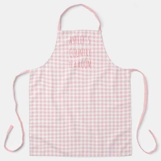 Land Gingham Check Pink and White - gepersonalisee Schort (Voorkant)
