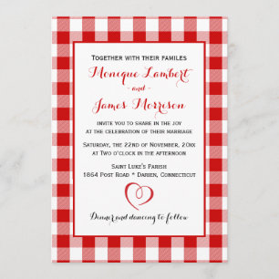 Land Gingham Red & White Checker Wedding Pset Kaart