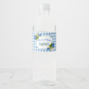 Land Gingham Rut Blauw Bloemen Baby Q BBQ  Waterfles Etiket