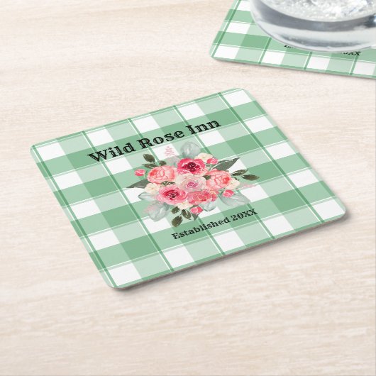 Land Gingham Wilde Rozen B & B Aangepaste boerderi Kartonnen Onderzetters (Schuin)