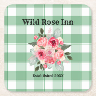 Land Gingham Wilde Rozen B & B Aangepaste boerderi Kartonnen Onderzetters
