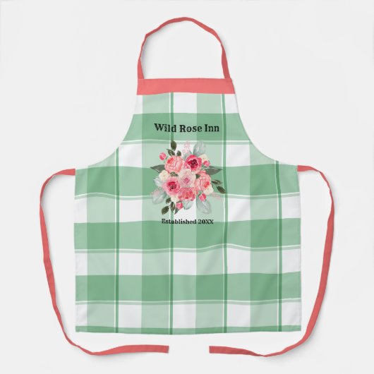 Land Gingham Wilde Rozen B & B Aangepaste boerderi Schort (Voorkant)