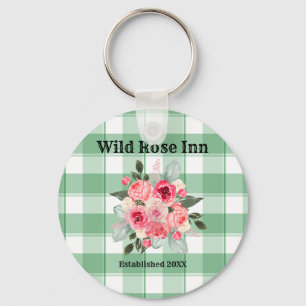 Land Gingham Wilde Rozen B & B Aangepaste boerderi Sleutelhanger