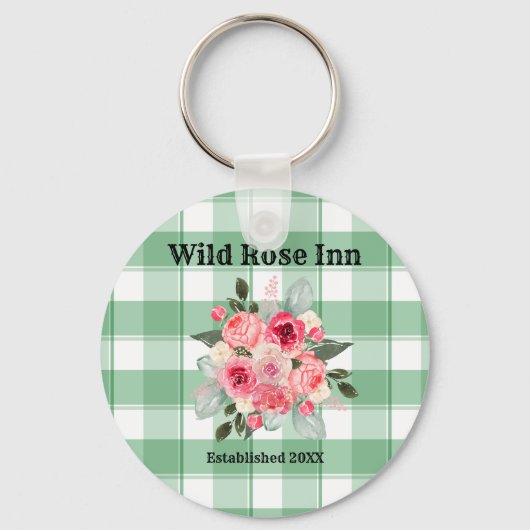 Land Gingham Wilde Rozen B & B Aangepaste boerderi Sleutelhanger (Voorkant)