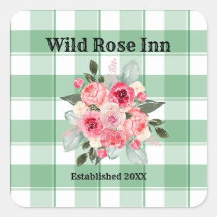 Land Gingham Wilde Rozen B & B Aangepaste boerderi Vierkante Sticker