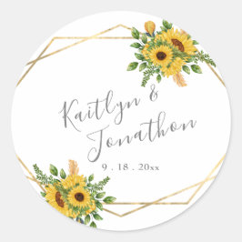 Land Gold Geometric Framed Sunflower Leaf Ronde Sticker