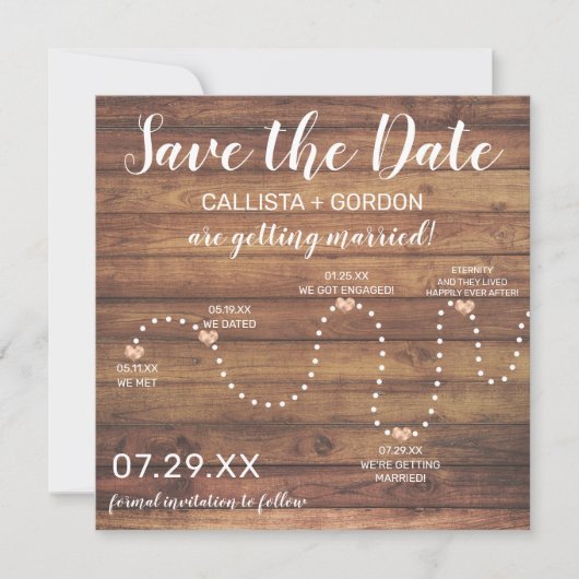 Land Gold Rustic Wood tijdlijnhuwelijk Save The Date (Voorkant)
