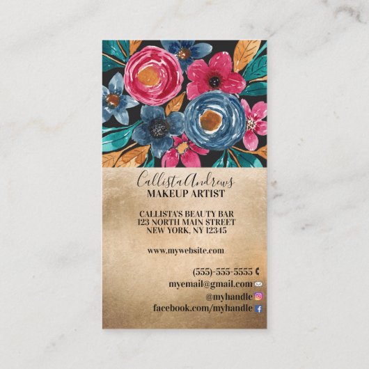 Land Goud Rood Blauw Herfst Goud Waterverf Bloem Visitekaartje (Achterkant)