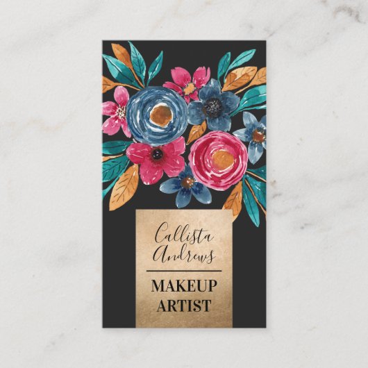 Land Goud Rood Blauw Herfst Goud Waterverf Bloem Visitekaartje (Voorkant)