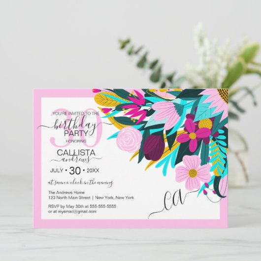 Land Gouden Roze Bloem Bladeren Rand Verjaardag Kaart (Staand voorkant)