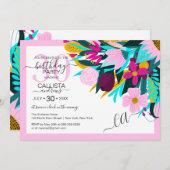 Land Gouden Roze Bloem Bladeren Rand Verjaardag Kaart (Voorkant / Achterkant)