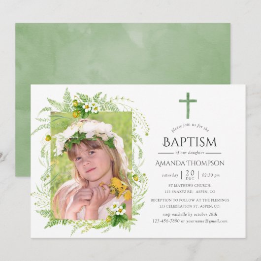 Land Greenery Baptism of Christening Kaart (Voorkant / Achterkant)