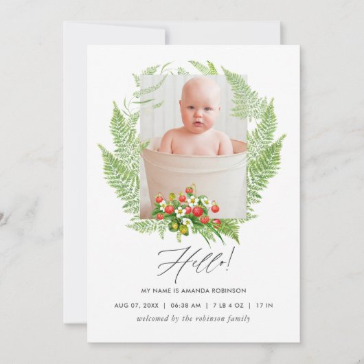 Land Greenery Birth Announement Foto Card Aankondiging (Voorkant)