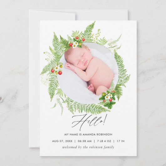 Land Greenery Birth Announement Foto Card Aankondiging (Voorkant)