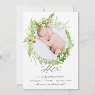 Land Greenery Birth Announement Foto Card Aankondiging