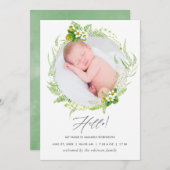 Land Greenery Birth Announement Foto Card Aankondiging (Voorkant / Achterkant)