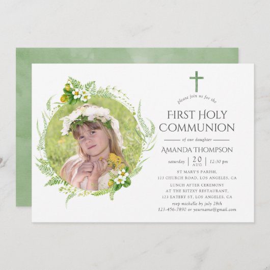 Land Greenery First Heilige Communie Kaart (Voorkant / Achterkant)