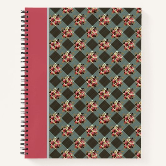  Land Grijs Gingham Bloemen Notitieboek (Voorkant)