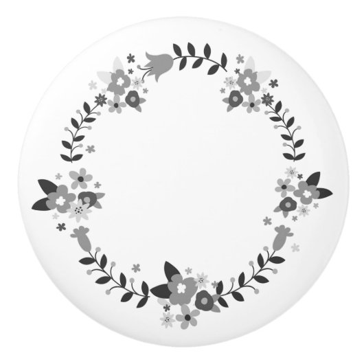 Land Grijze Bloem Krans Keramische Knop (Voorkant)