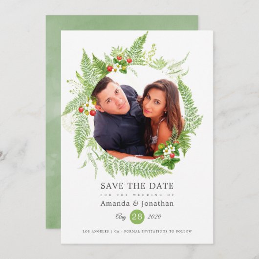 Land groen foto bruiloft save the date (Voorkant / Achterkant)