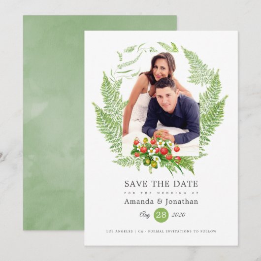 Land groen foto bruiloft save the date (Voorkant / Achterkant)