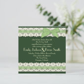 Land groene lint kant bruiloft uitnodigingen (Staand voorkant)