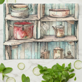 Land  hand getekend Rustiek kunstwerk Theedoek