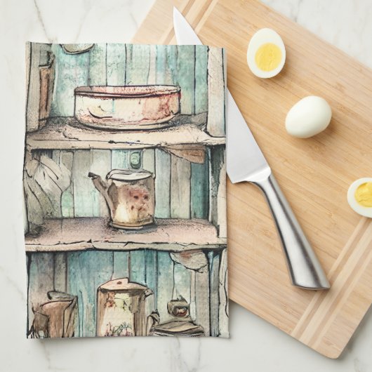 Land  hand getekend Rustiek kunstwerk Theedoek (Quarter Fold)