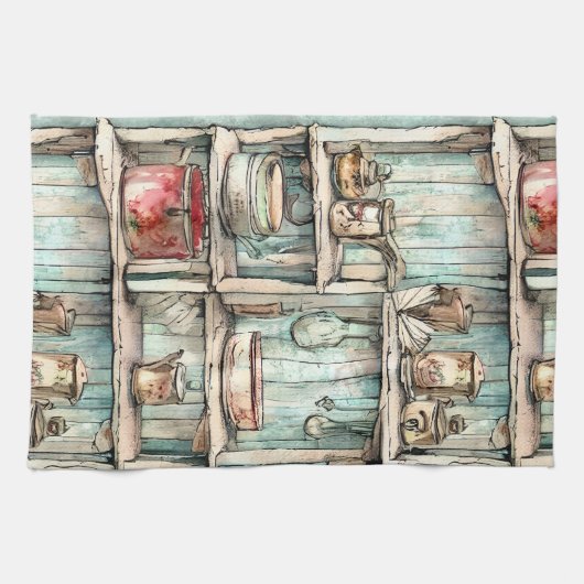 Land  hand getekend Rustiek kunstwerk Theedoek (Horizontaal)