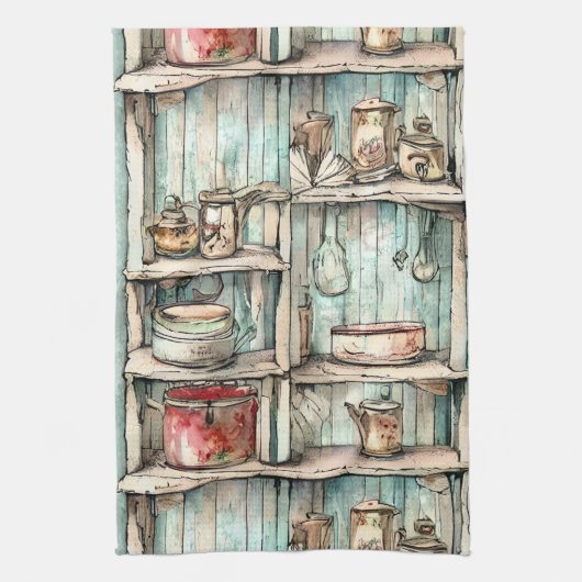 Land  hand getekend Rustiek kunstwerk Theedoek (Verticaal)