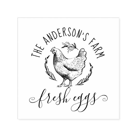 Land Hand-getrokken familie boerderij hen vers ei Zelfinktende Stempel (Design)