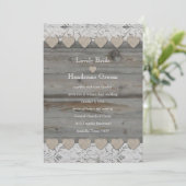 Land Hearts Lace Wood 2 Side Weduwen Uitnodiging (Staand voorkant)