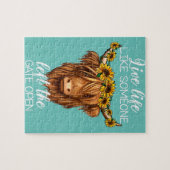 land heifer highland koe met zonnebloemen boerderi legpuzzel (Horizontaal)