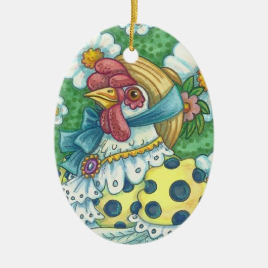LAND HEN, POLKA DOT CHICKEN ORNAMENT Oval (Voorkant)
