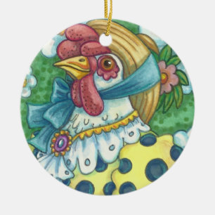 LAND HEN, POLKA DOT CHICKEN ORNAMENT Round