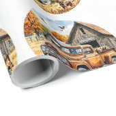 Land Herfst Dag, Herfst Retro Truck, Cadeaupapier (Rol Hoek)