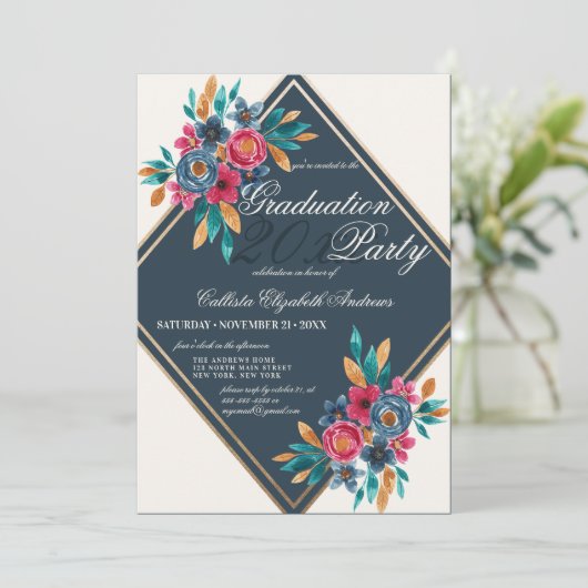 Land Herfst Gouden Waterverf Bloemen Afstuderen Kaart (Staand voorkant)