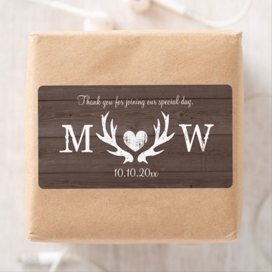 Land herten gewei bruiloft water fles labels (Insitu)