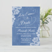 Land hier komt de bride Shower in denim Kaart (Staand voorkant)