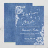 Land hier komt de bride Shower in denim Kaart (Voorkant / Achterkant)