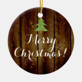 Land  Hout Bruin Groen Vrolijk Kerstfeest Keramisch Ornament