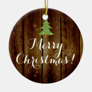 Land  Hout Bruin Groen Vrolijk Kerstfeest Keramisch Ornament